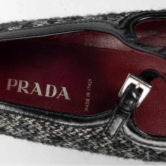 NEW - PRADA Black & White Tweed Mary Jane Kitten Heel Size EU 39.5 (US 9/9.5) - Picture 9 of 11